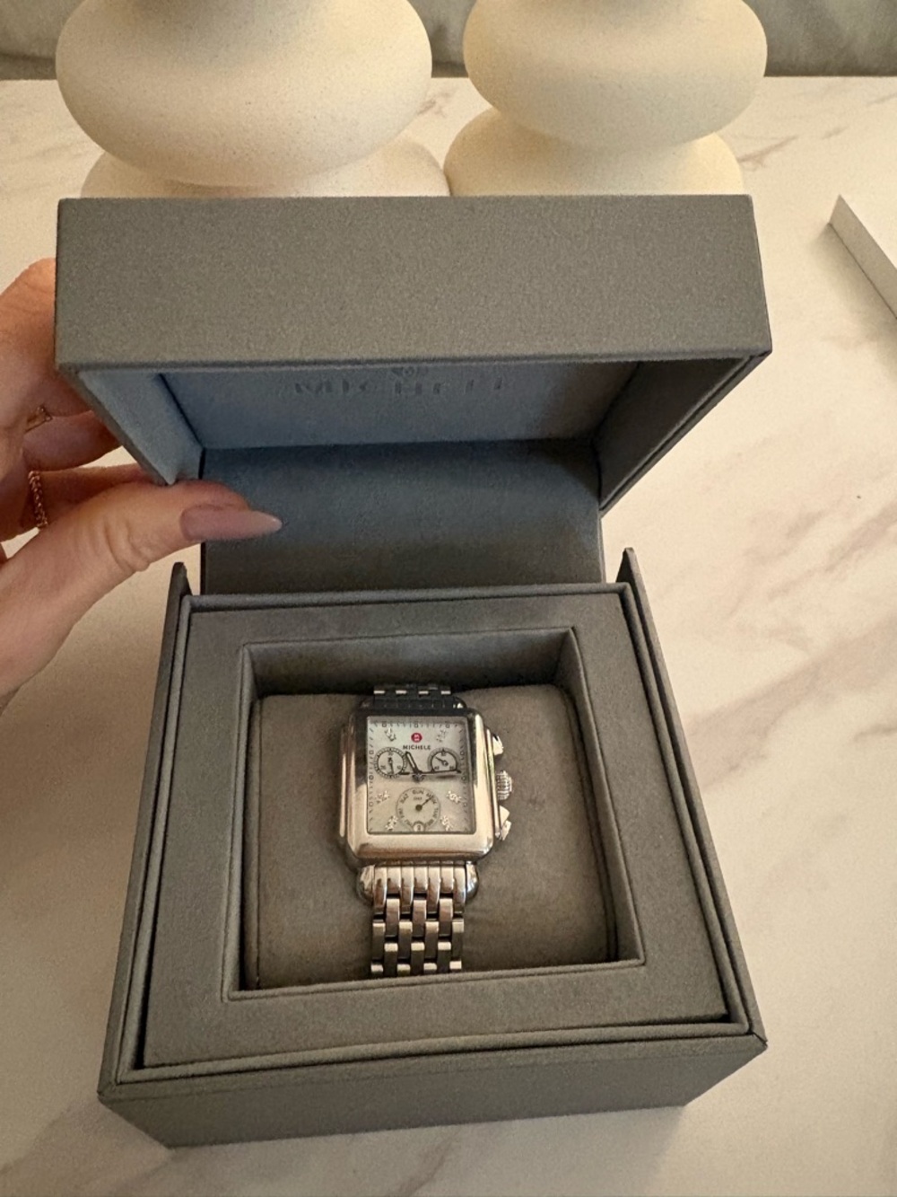 Michele Stainless Steel Silver Bracelet Watch - White Dial